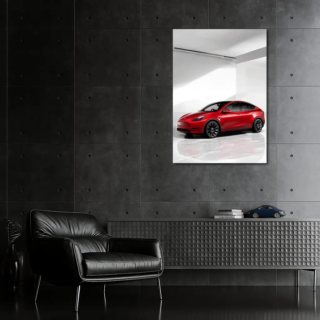 Tesla Model Y Red Car White Studio – Wall Art