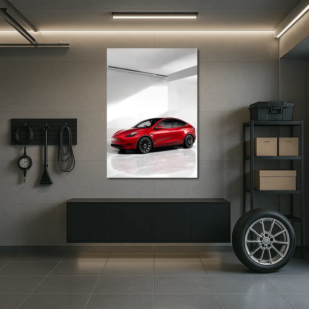 Tesla Model Y Red Car White Studio – Wall Art