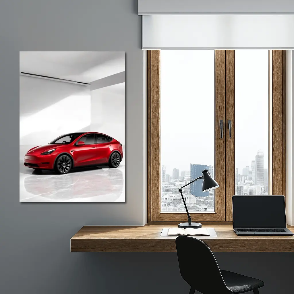 Tesla Model Y Red Car White Studio – Wall Art