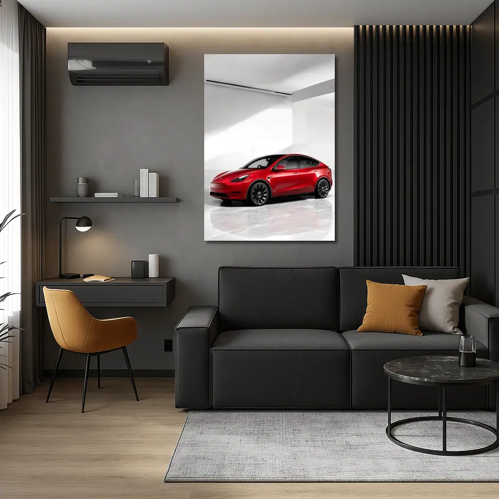 Tesla Model Y Red Car White Studio – Wall Art