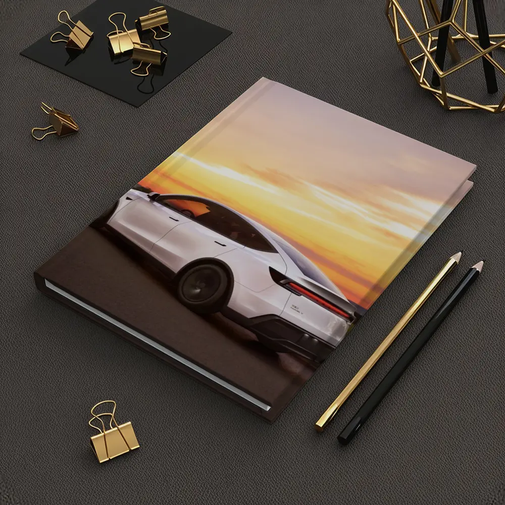 Tesla Model Y White Car Sunset Sky – Notebooks