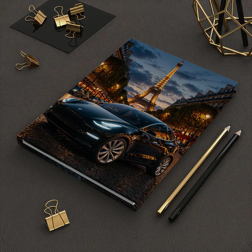 Tesla Model Y Black Paris Eiffel Tower Night – Notebooks