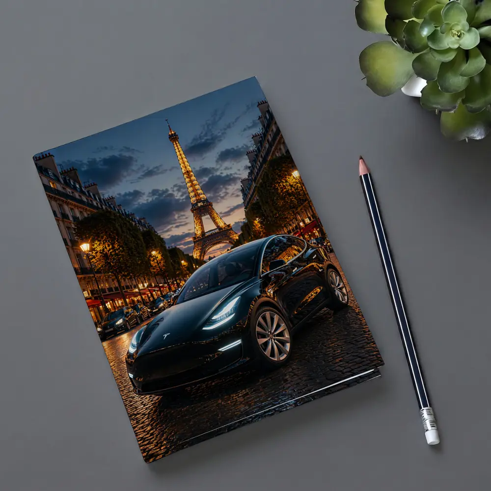 Tesla Model Y Black Paris Eiffel Tower Night – Notebooks