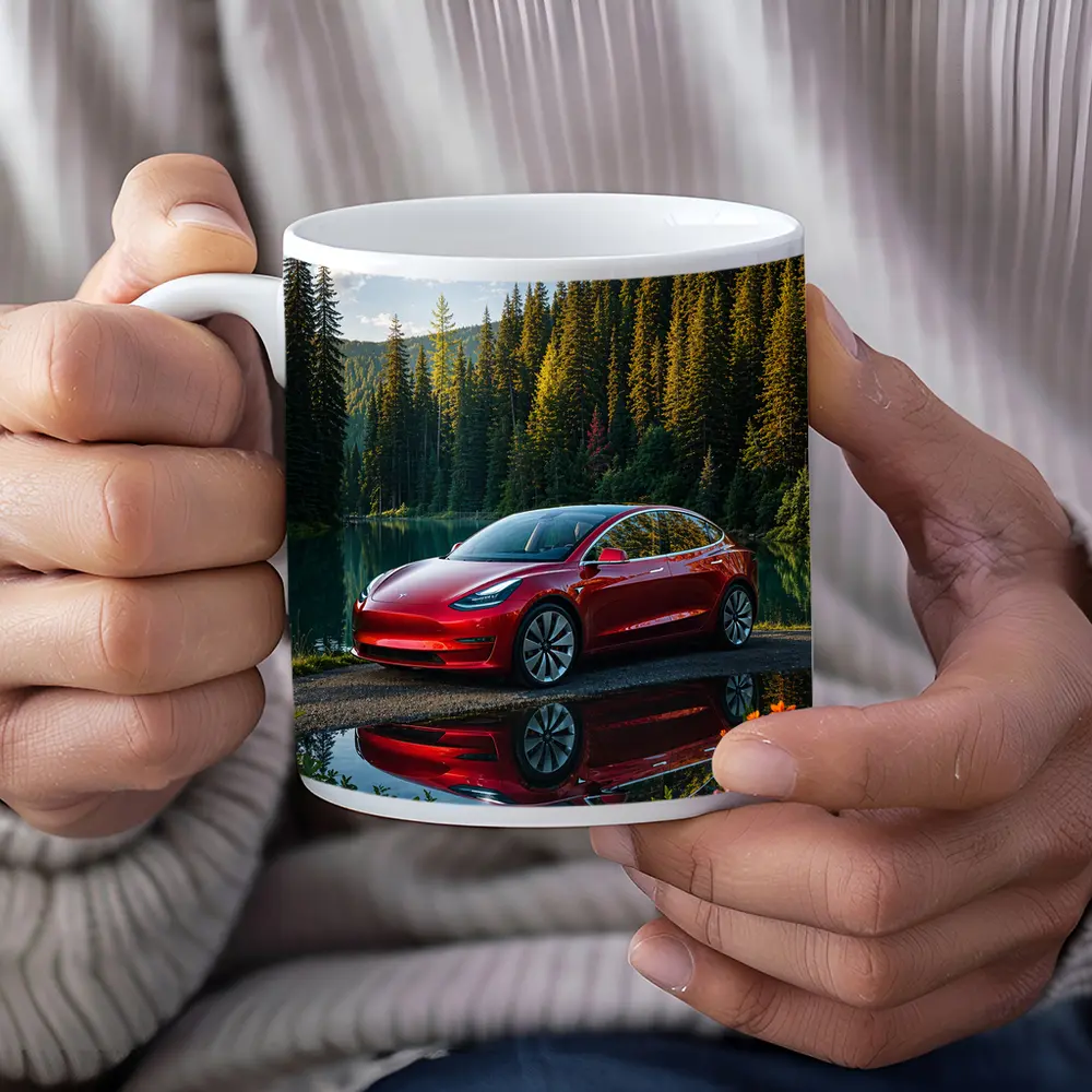 Red Tesla Model 3 by Forest Lake – Mugs