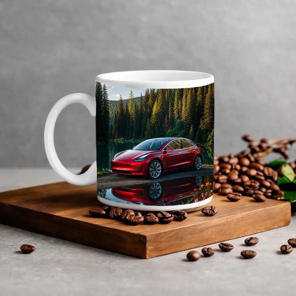 Red Tesla Model 3 by Forest Lake – Mugs