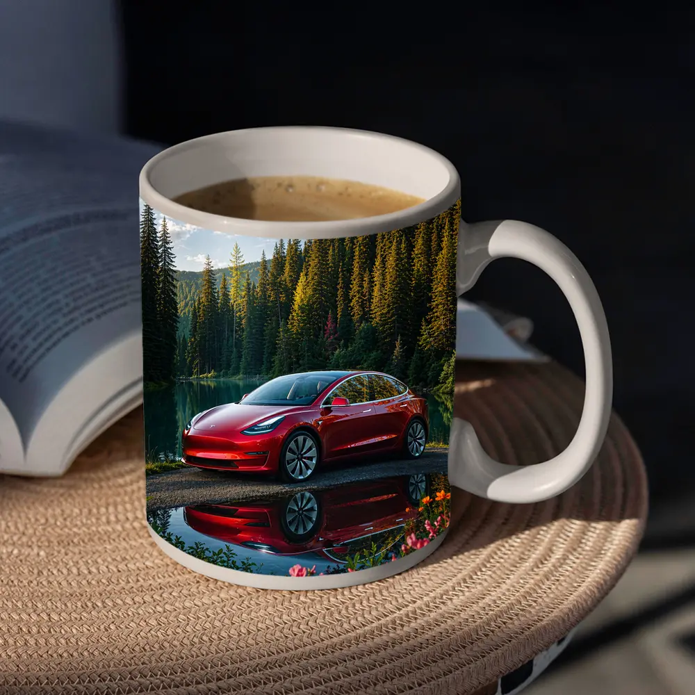 Red Tesla Model 3 by Forest Lake – Mugs