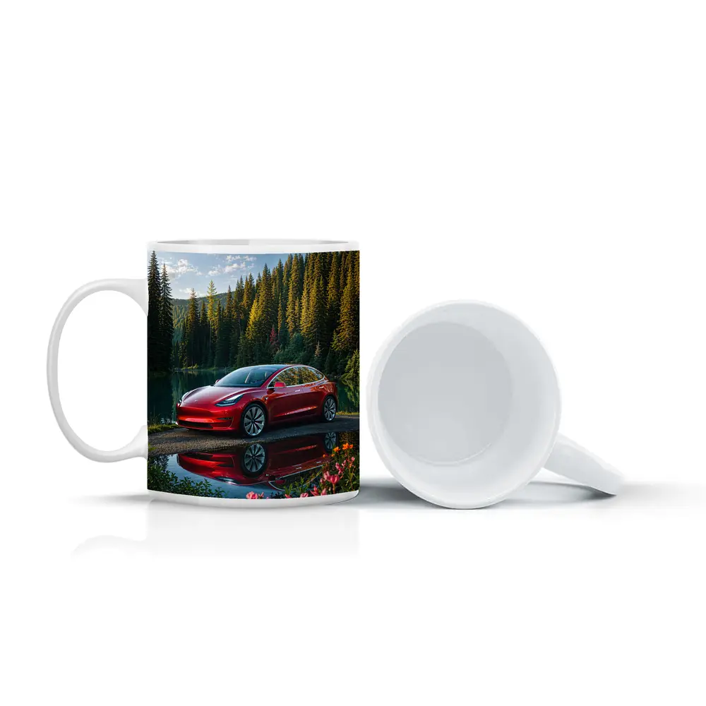 Red Tesla Model 3 by Forest Lake – Mugs