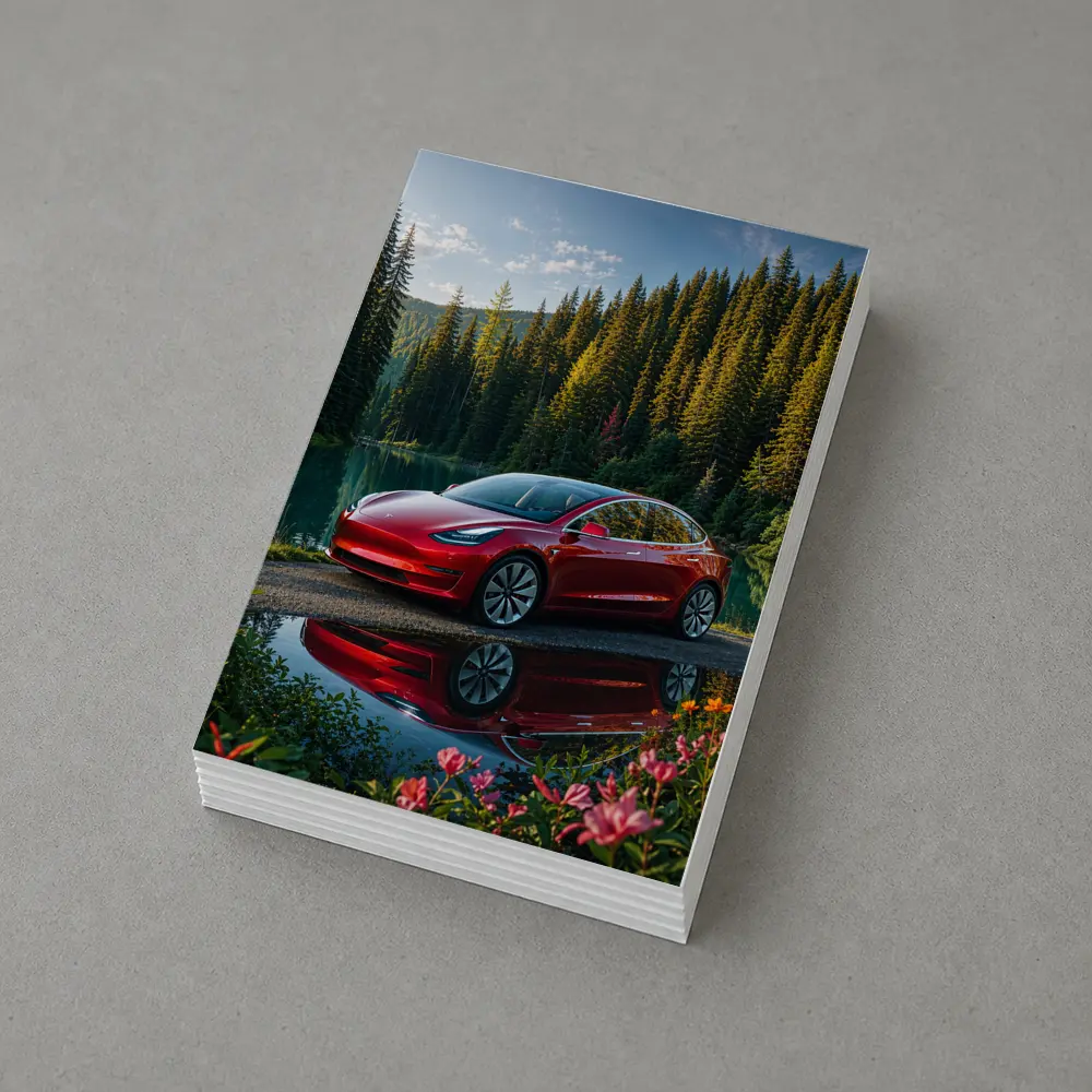 Red Tesla Model 3 by Forest Lake – Postcards