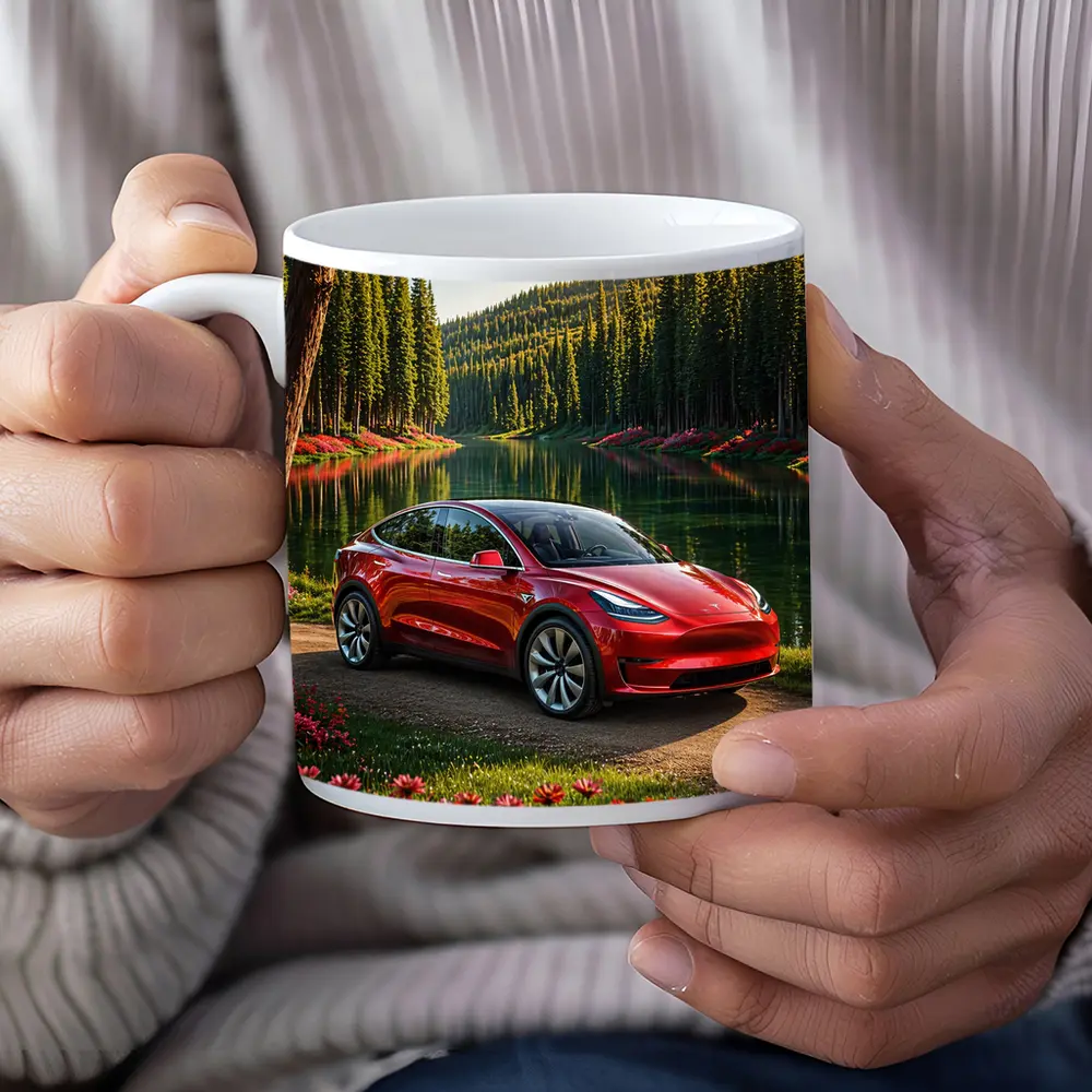 Red Tesla Model Y By Forest Lake – Mugs