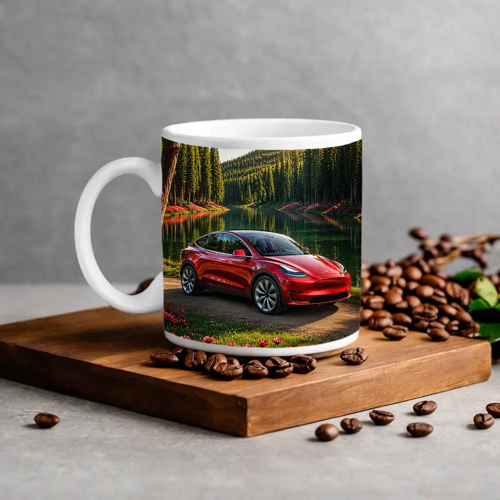 Red Tesla Model Y By Forest Lake – Mugs