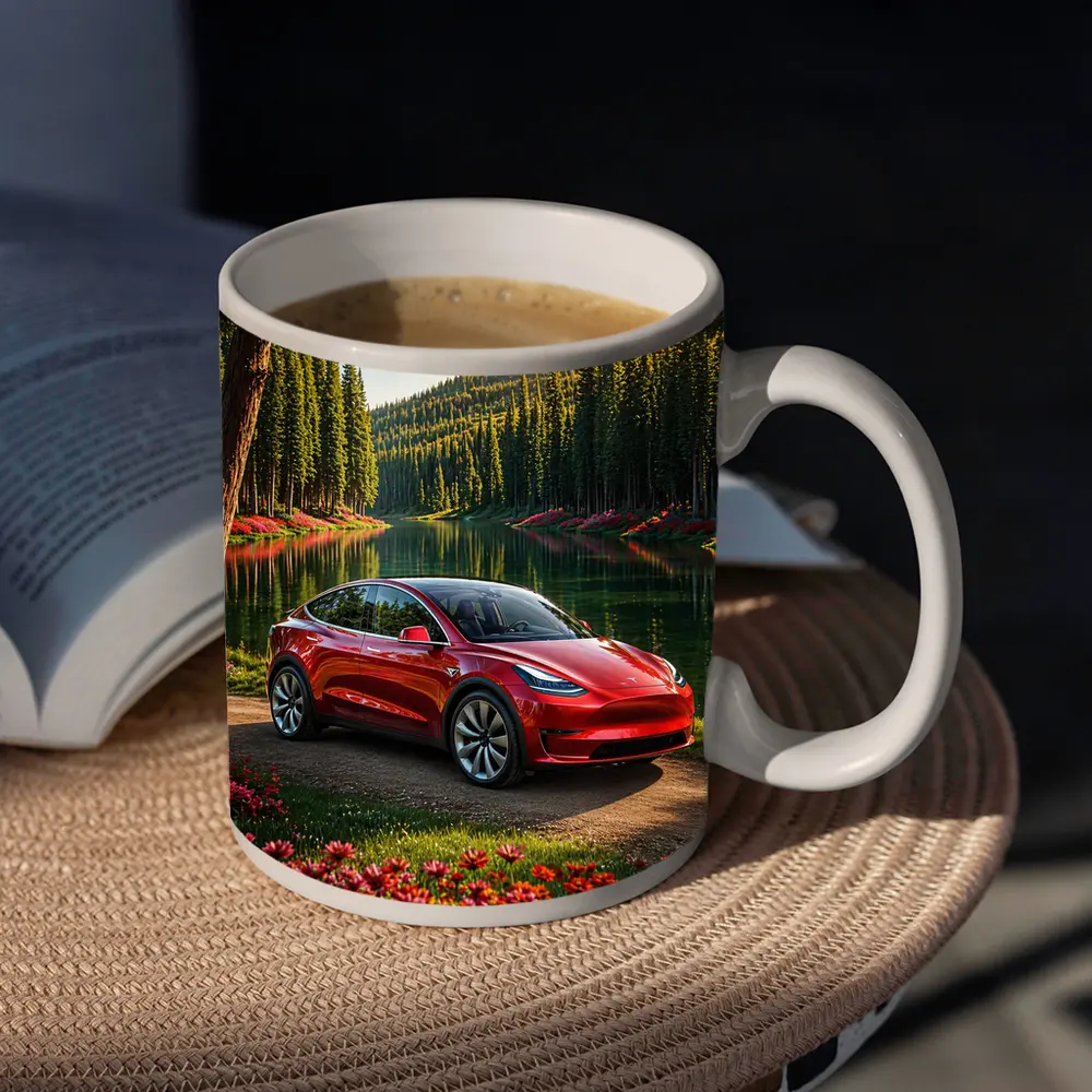 Red Tesla Model Y By Forest Lake – Mugs