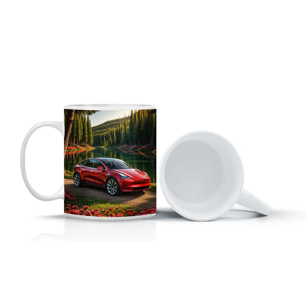 Red Tesla Model Y By Forest Lake – Mugs