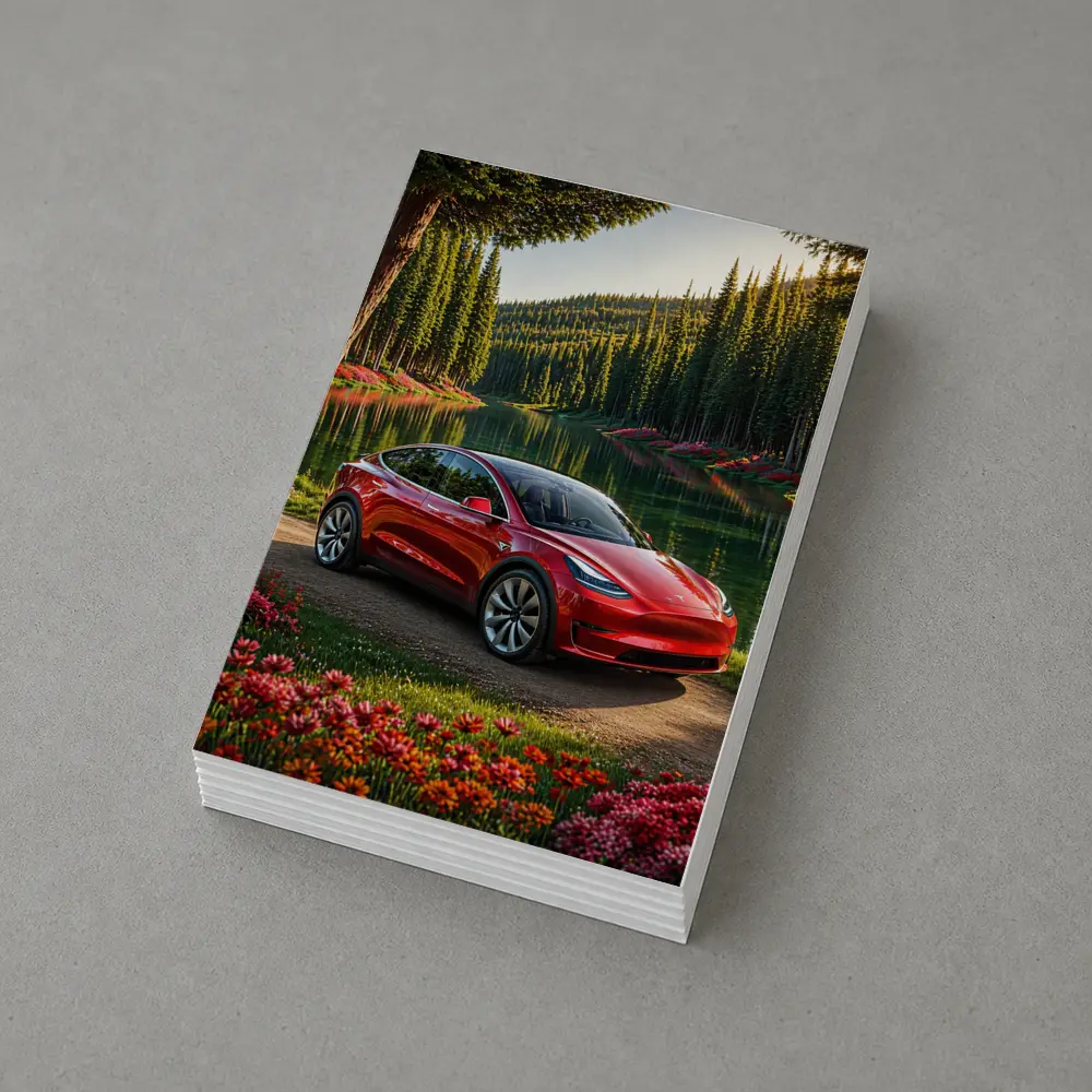 Red Tesla Model Y By Forest Lake – Postcards