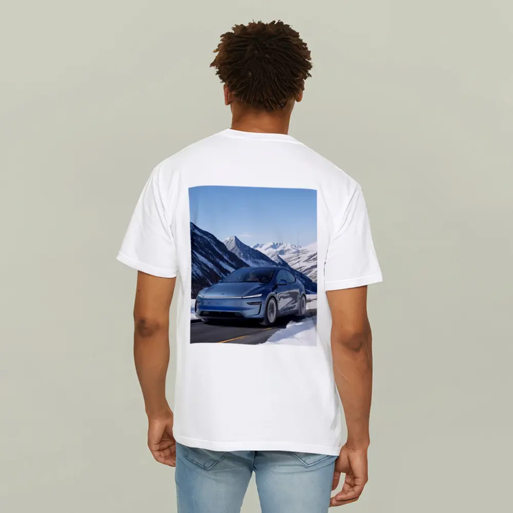 Tesla Model Y Blue Snowy Mountain Road – T-Shirts