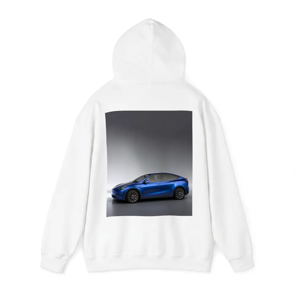 Tesla Model Y Blue on Gray Background – Hoodies