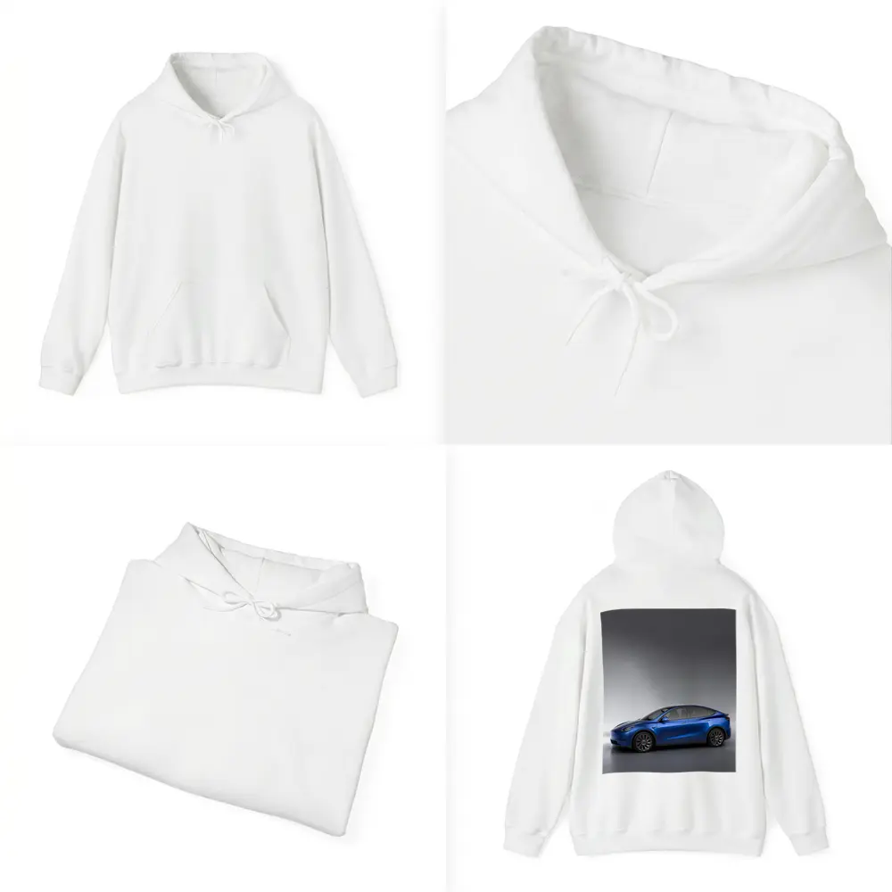 Tesla Model Y Blue on Gray Background – Hoodies