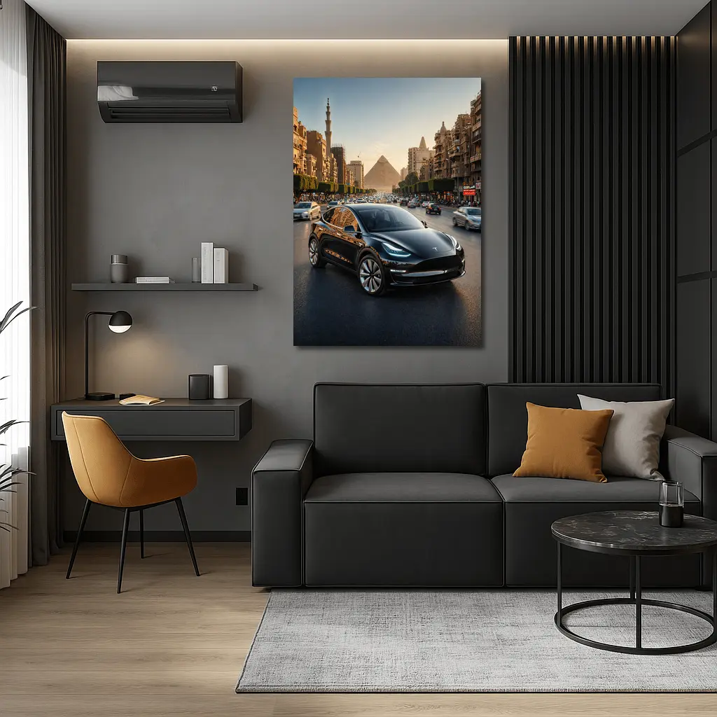 Tesla Model Y Driving Cairo Egypt Streets – Wall Art