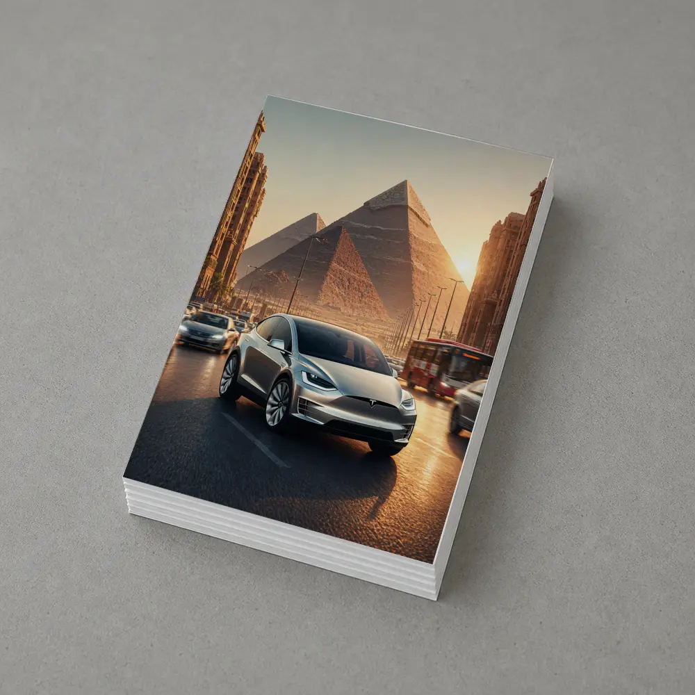 Tesla Model X Driving Near Egyptian Pyramids – Postcards