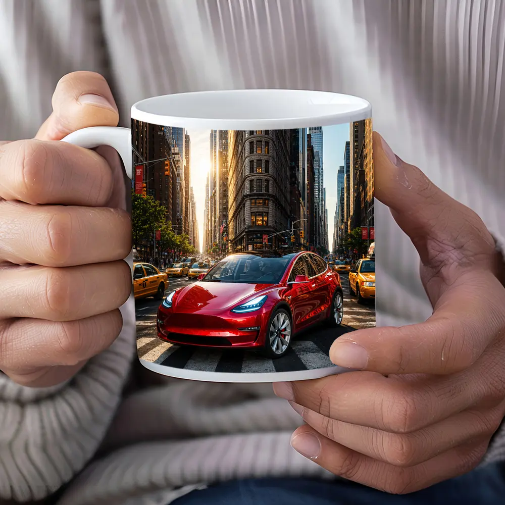 Tesla Model Three Red New York City – Mugs