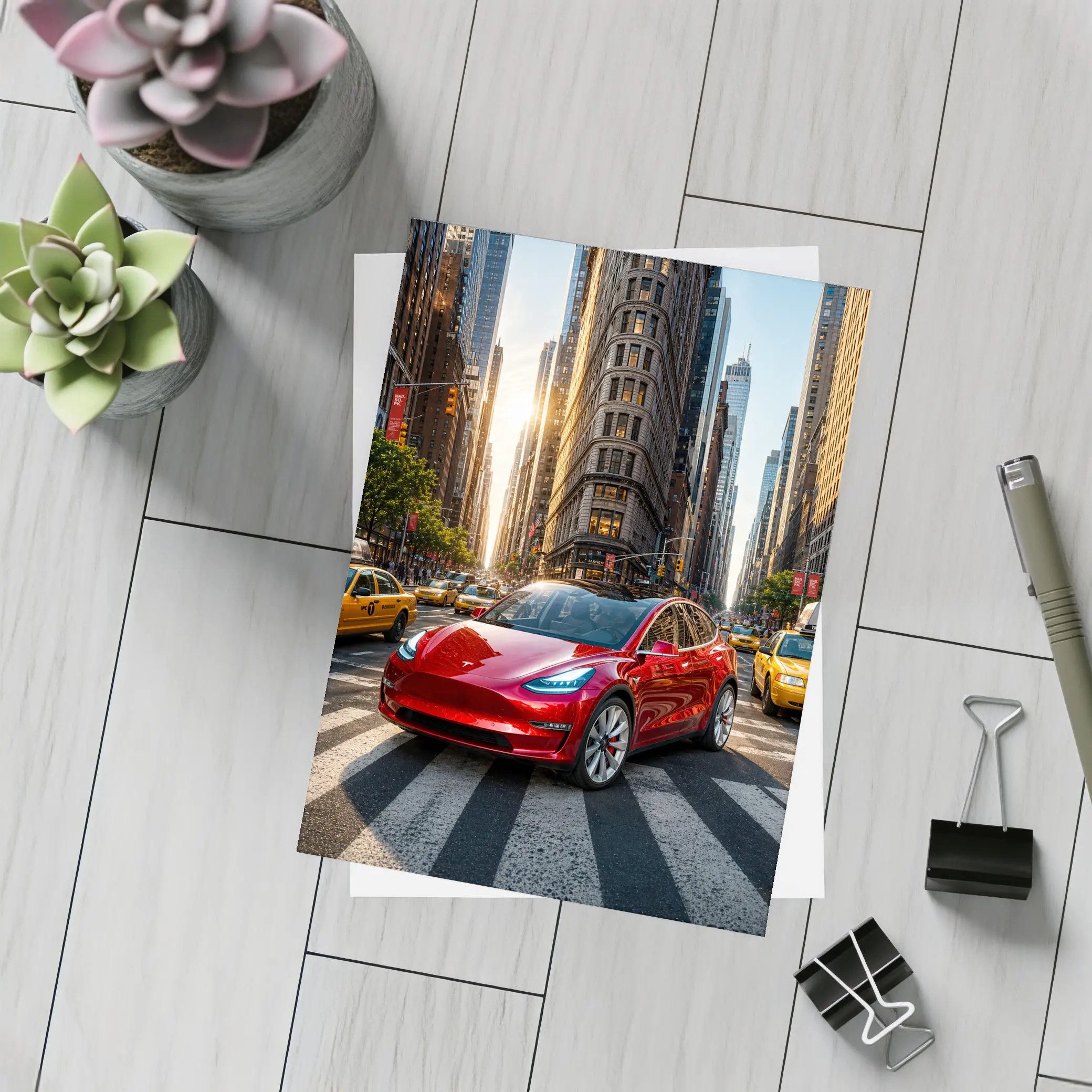 Tesla Model Three Red New York City – Postcards