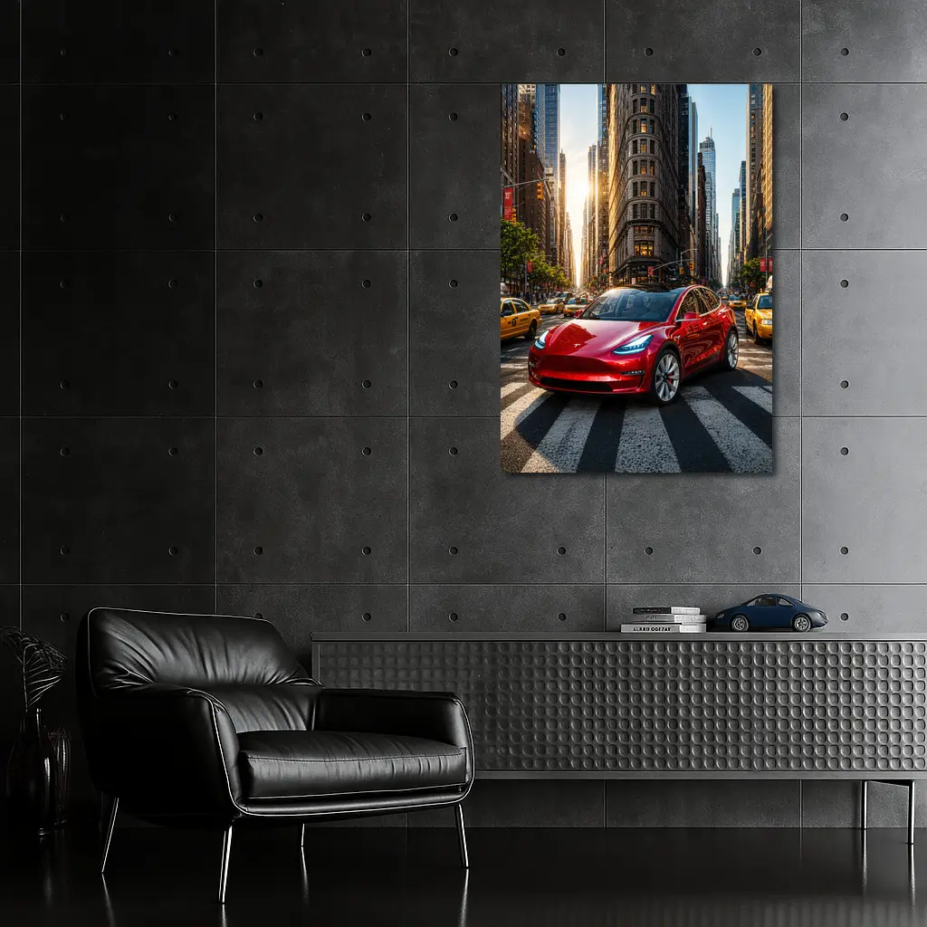 Tesla Model Three Red New York City – Wall Art