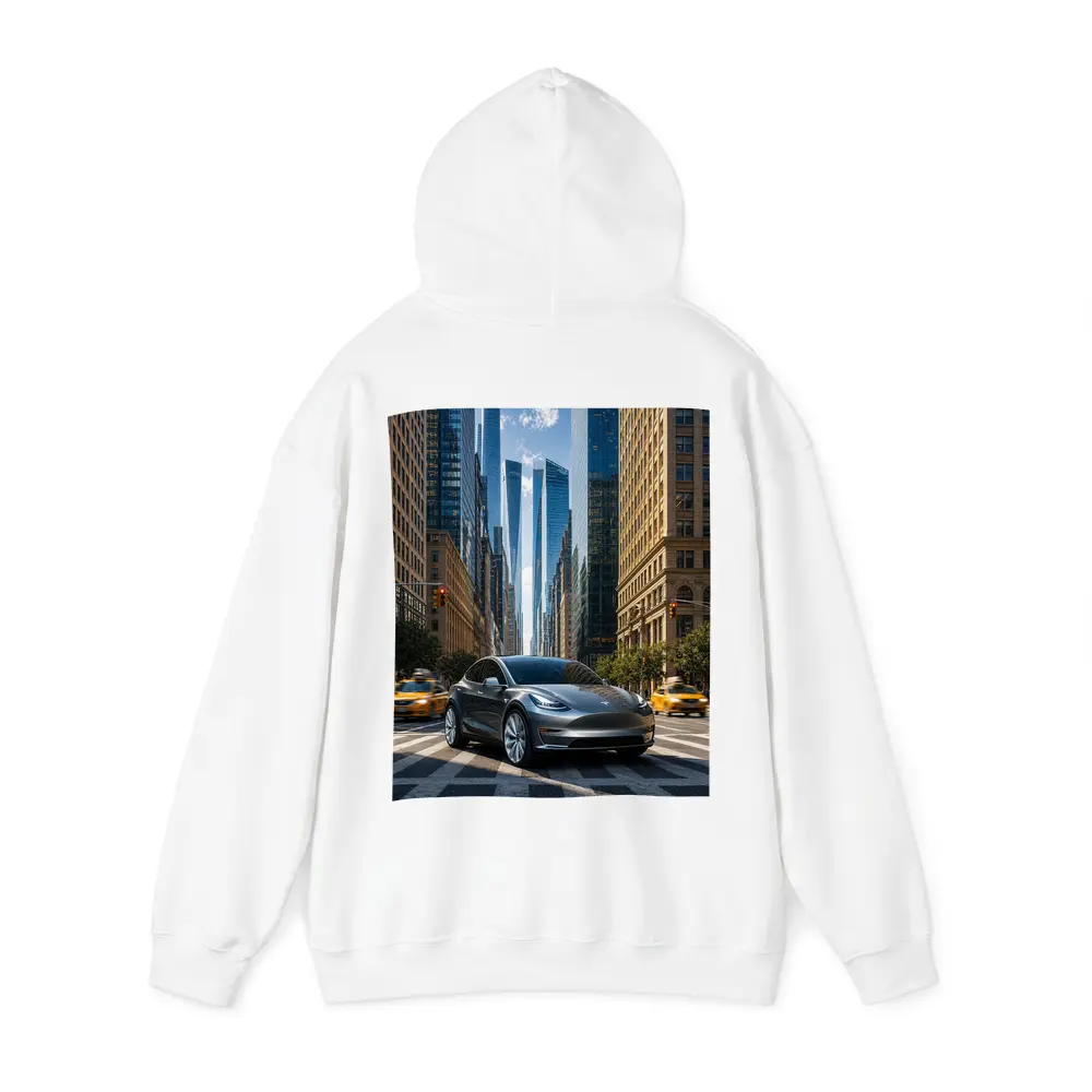 Tesla Model Y Silver New York City Street – Hoodies