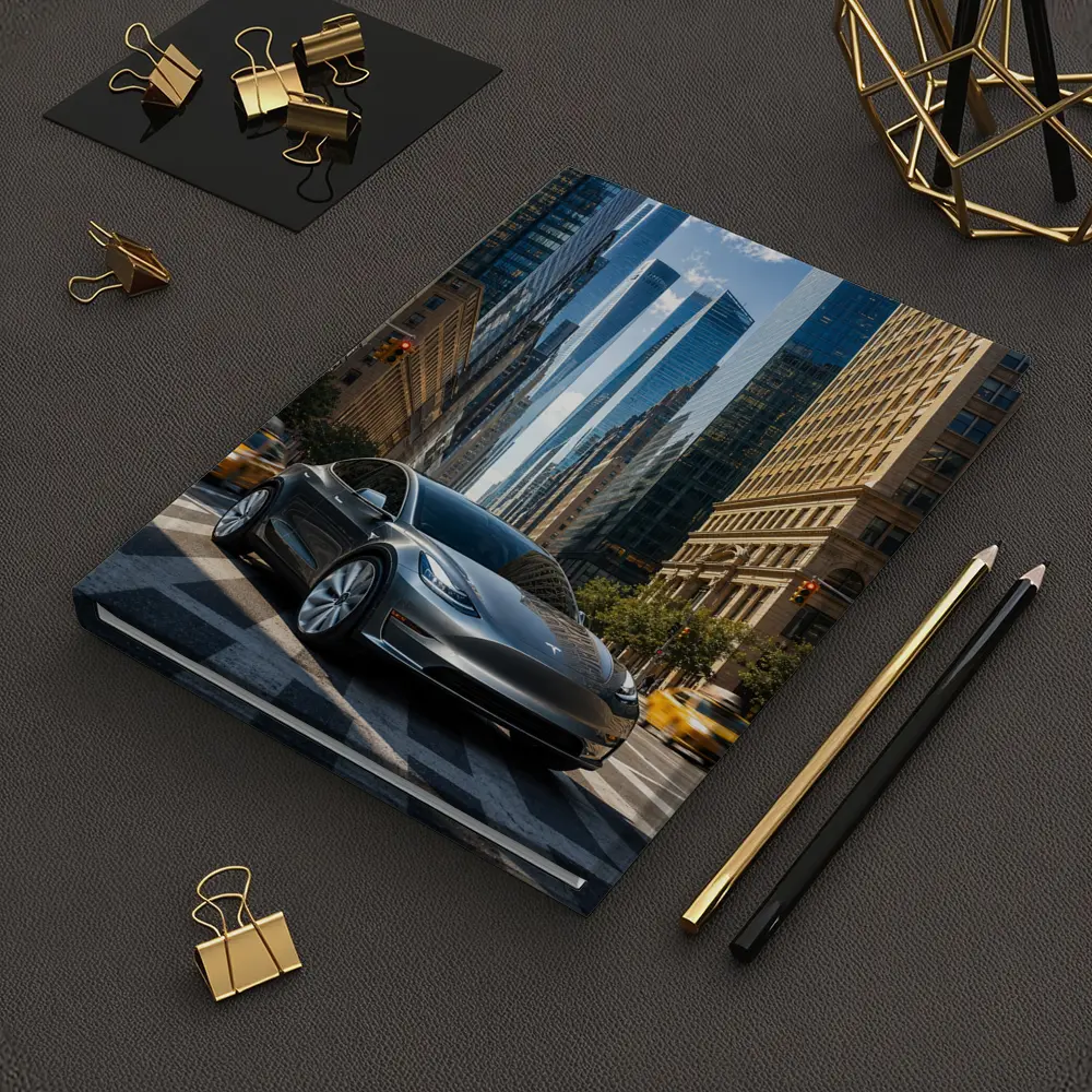 Tesla Model Y Silver New York City Street – Notebooks