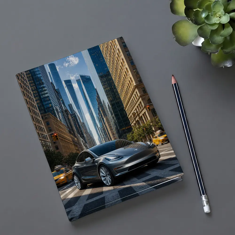 Tesla Model Y Silver New York City Street – Notebooks
