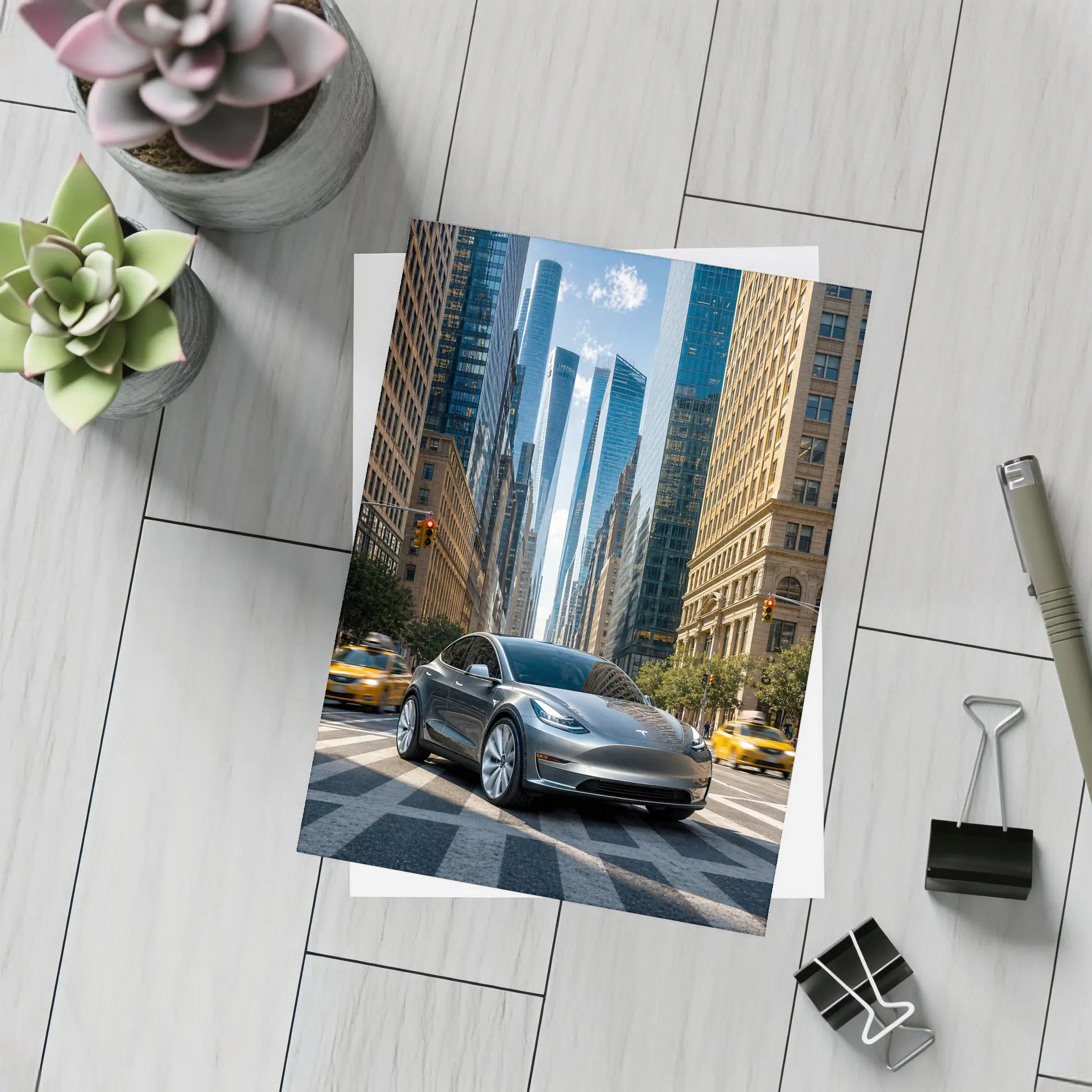 Tesla Model Y Silver New York City Street – Postcards