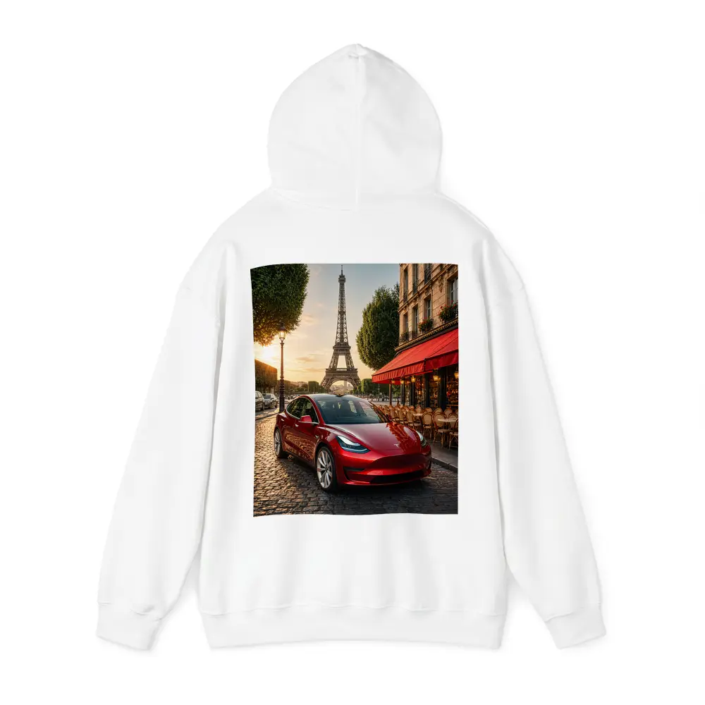 Tesla Model 3 Red Paris Eiffel Tower – Hoodies