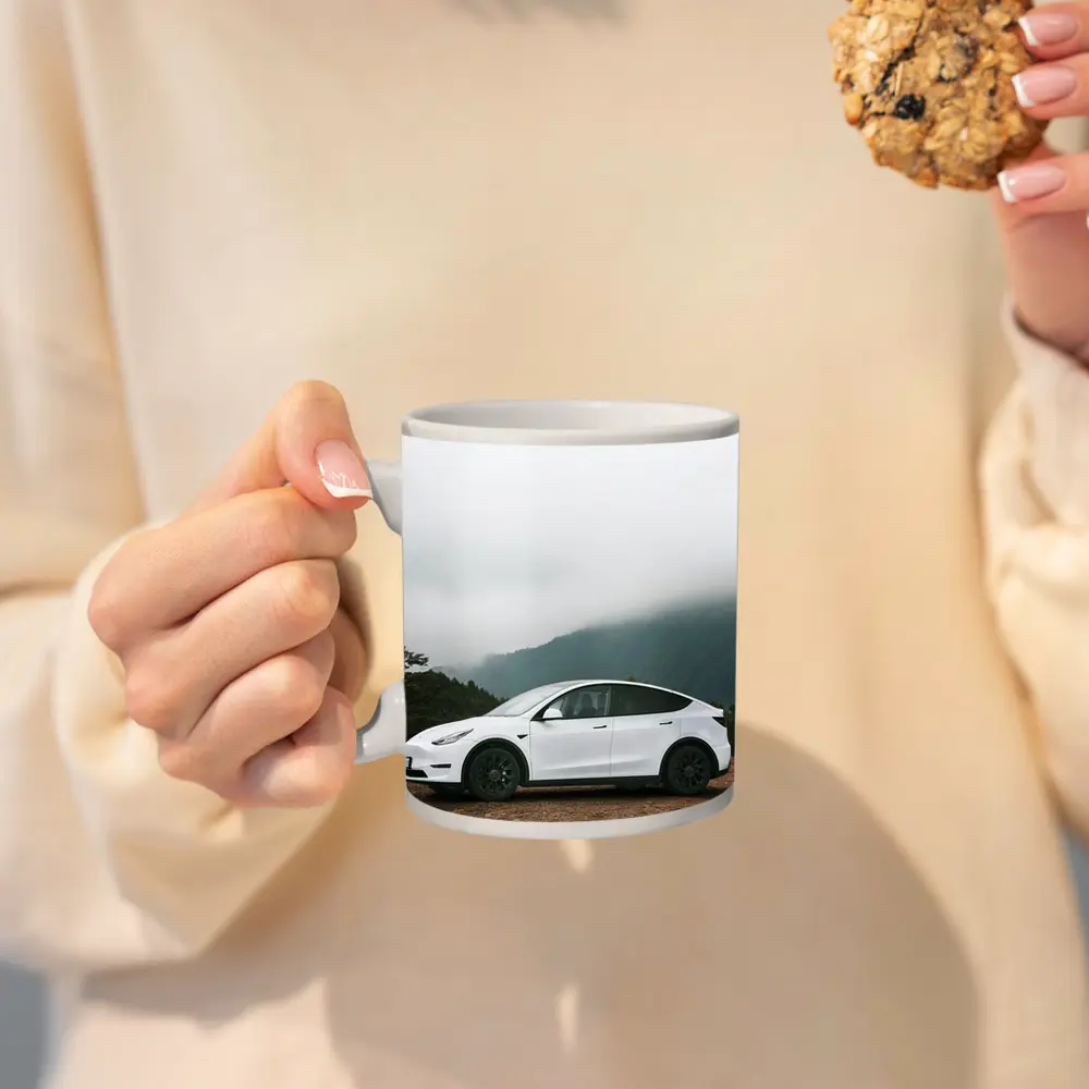 Tesla Model Y White Foggy Mountain Road – Mugs