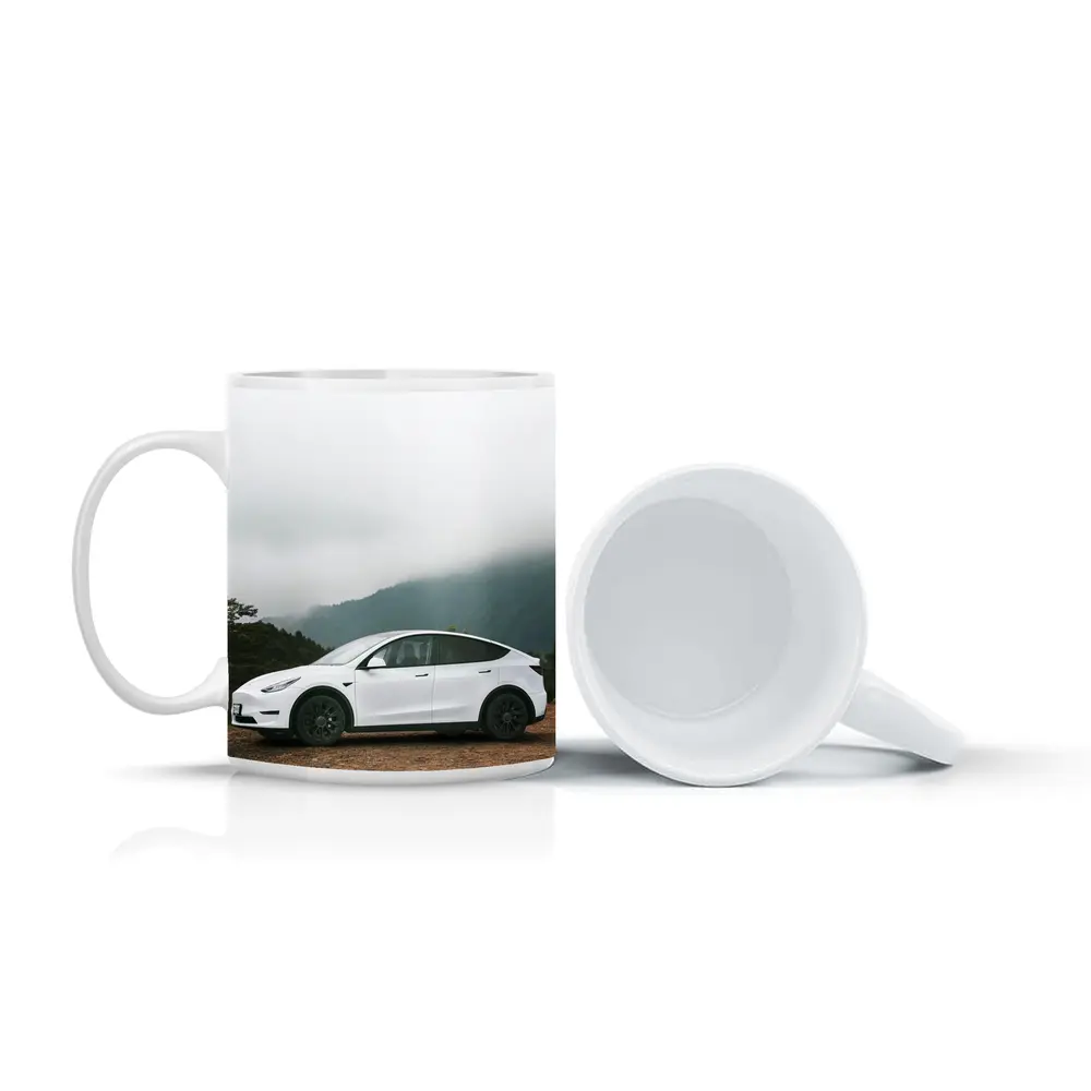 Tesla Model Y White Foggy Mountain Road – Mugs