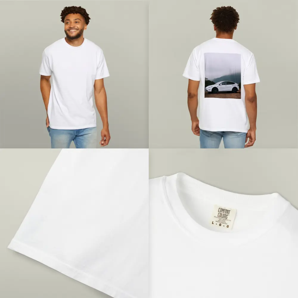 Tesla Model Y White Foggy Mountain Road – T-Shirts
