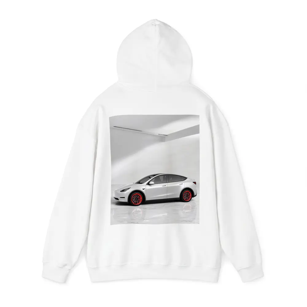 Tesla Model Y White Studio Red Wheels – Hoodies