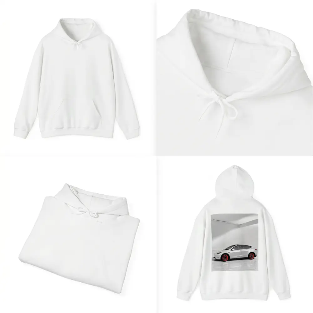 Tesla Model Y White Studio Red Wheels – Hoodies