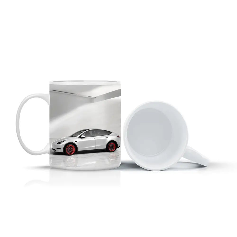 Tesla Model Y White Studio Red Wheels – Mugs