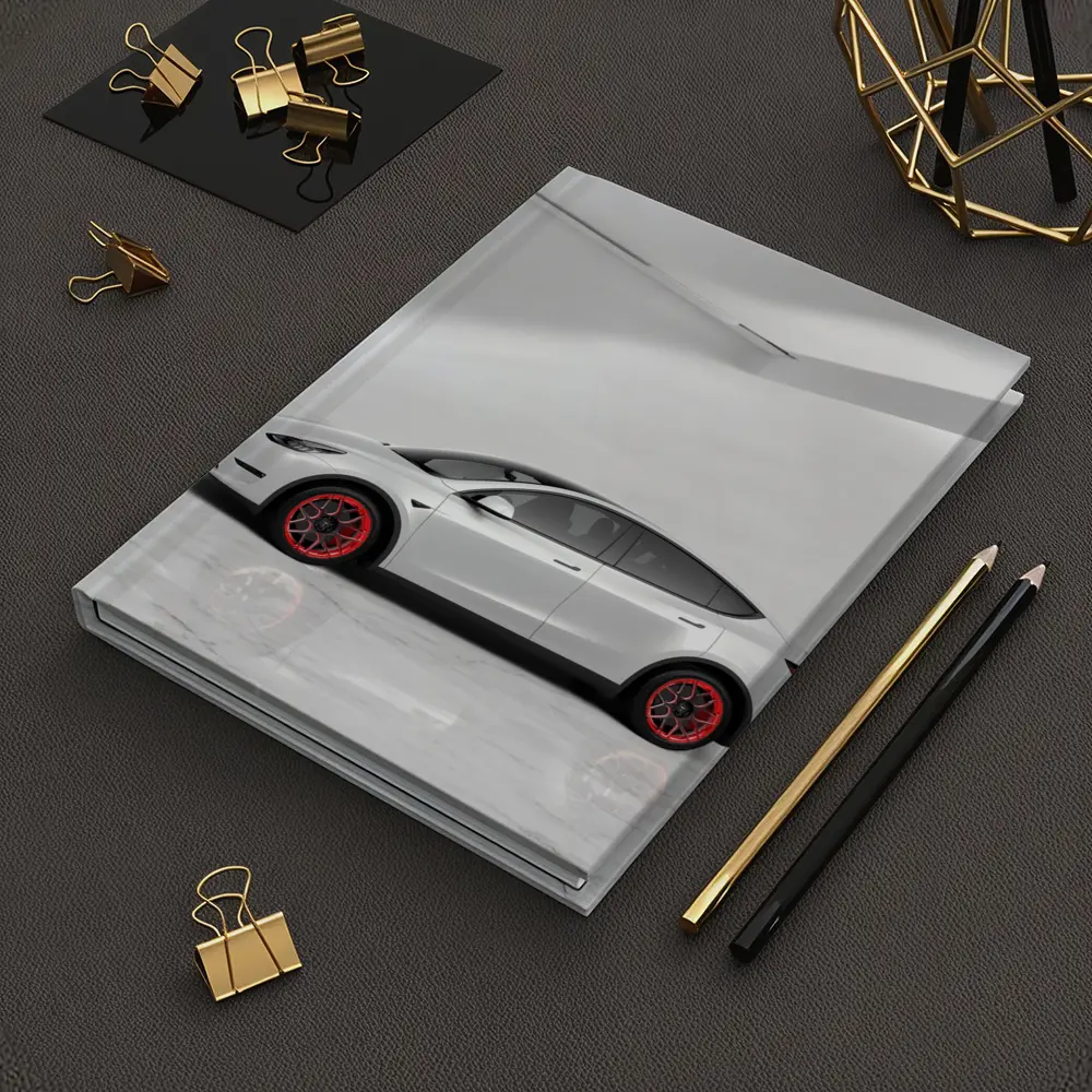 Tesla Model Y White Studio Red Wheels – Notebooks