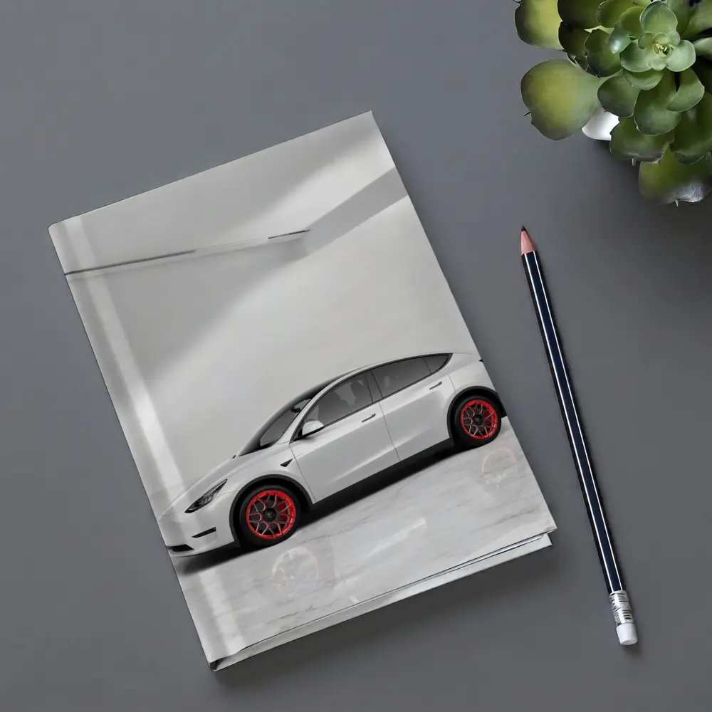 Tesla Model Y White Studio Red Wheels – Notebooks