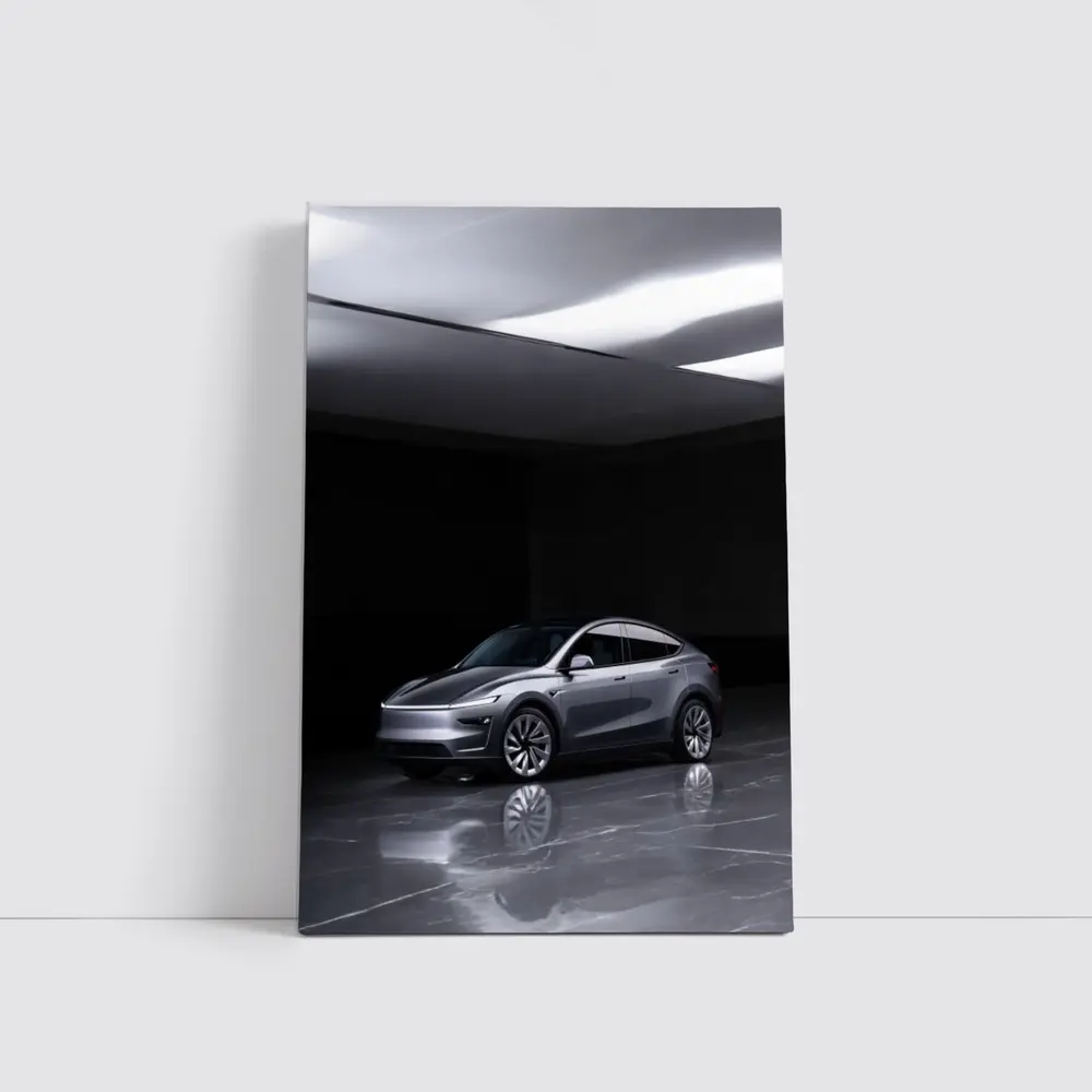 Tesla Model Y Silver Studio Dark Room – Wall Art