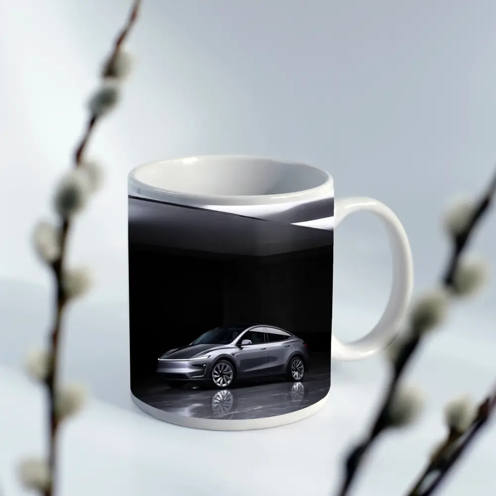 Tesla Model Y Silver Studio Dark Room – Mugs