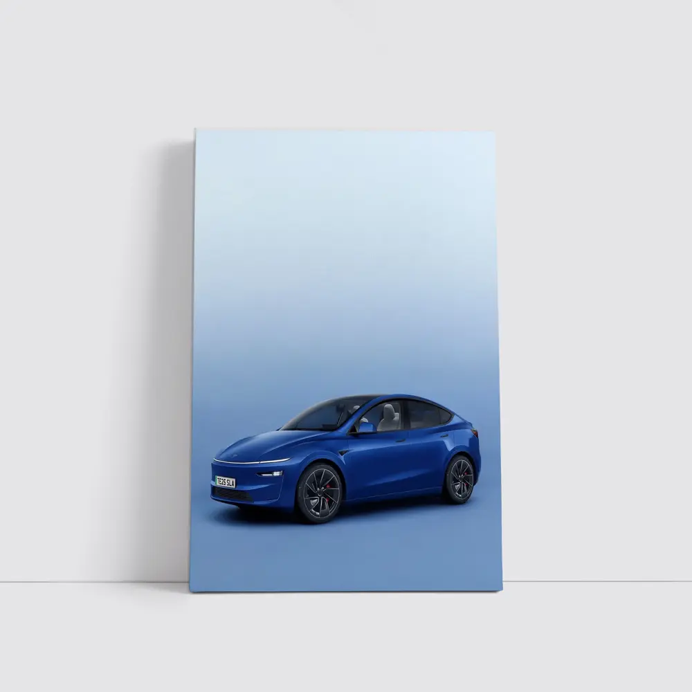 Tesla Model Y Blue Studio Background – Wall Art