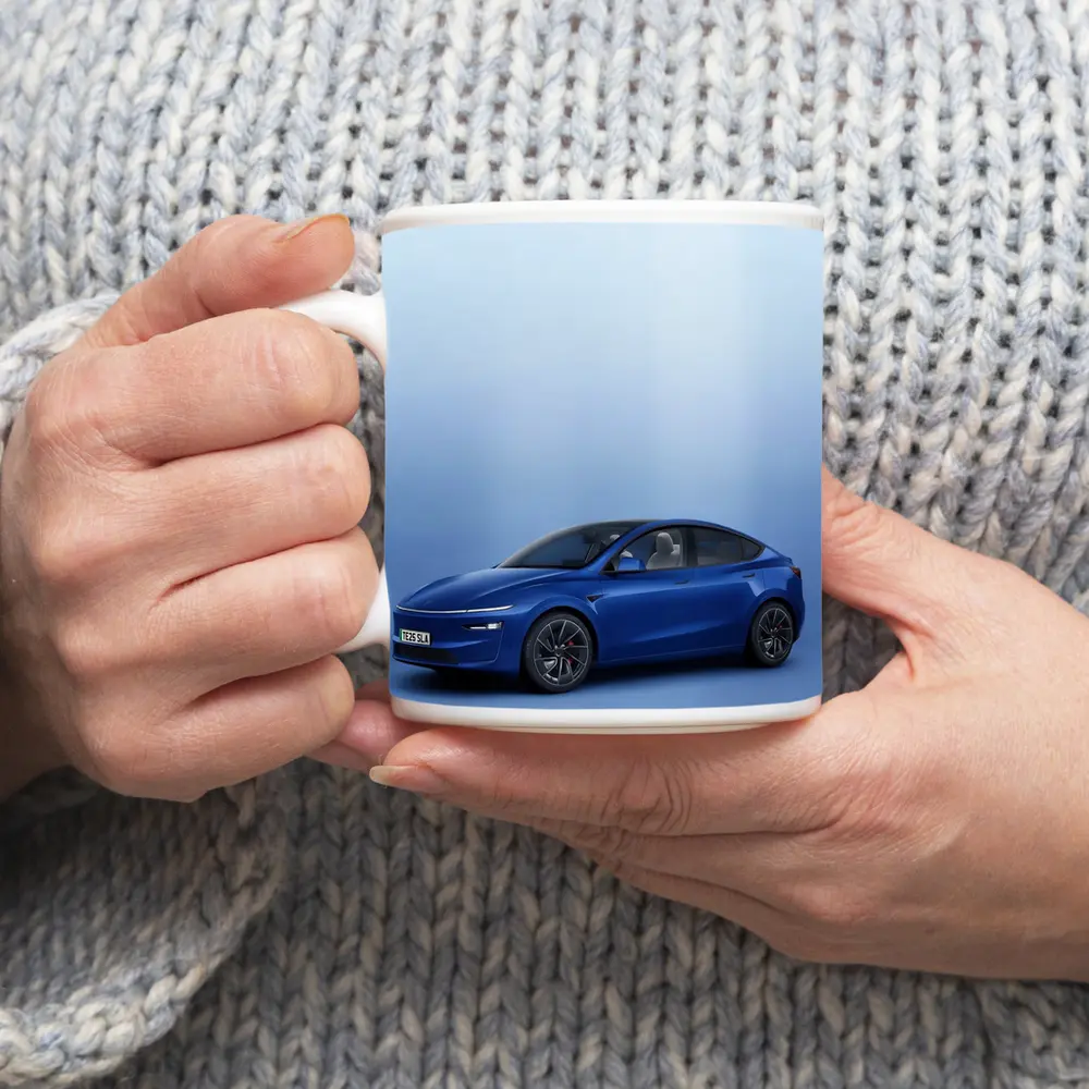 Tesla Model Y Blue Studio Background – Mugs