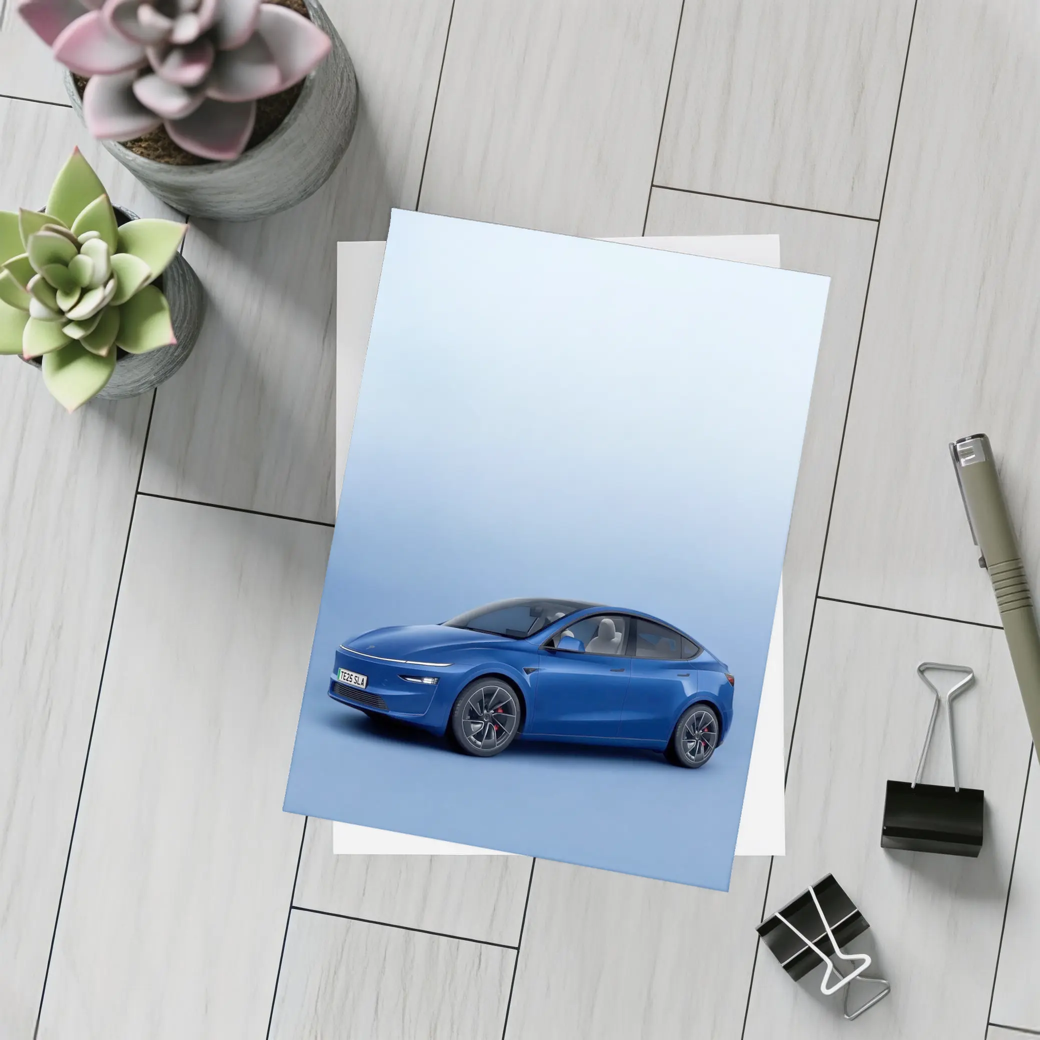 Tesla Model Y Blue Studio Background – Postcards