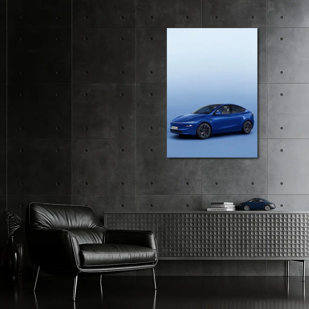 Tesla Model Y Blue Studio Background – Wall Art