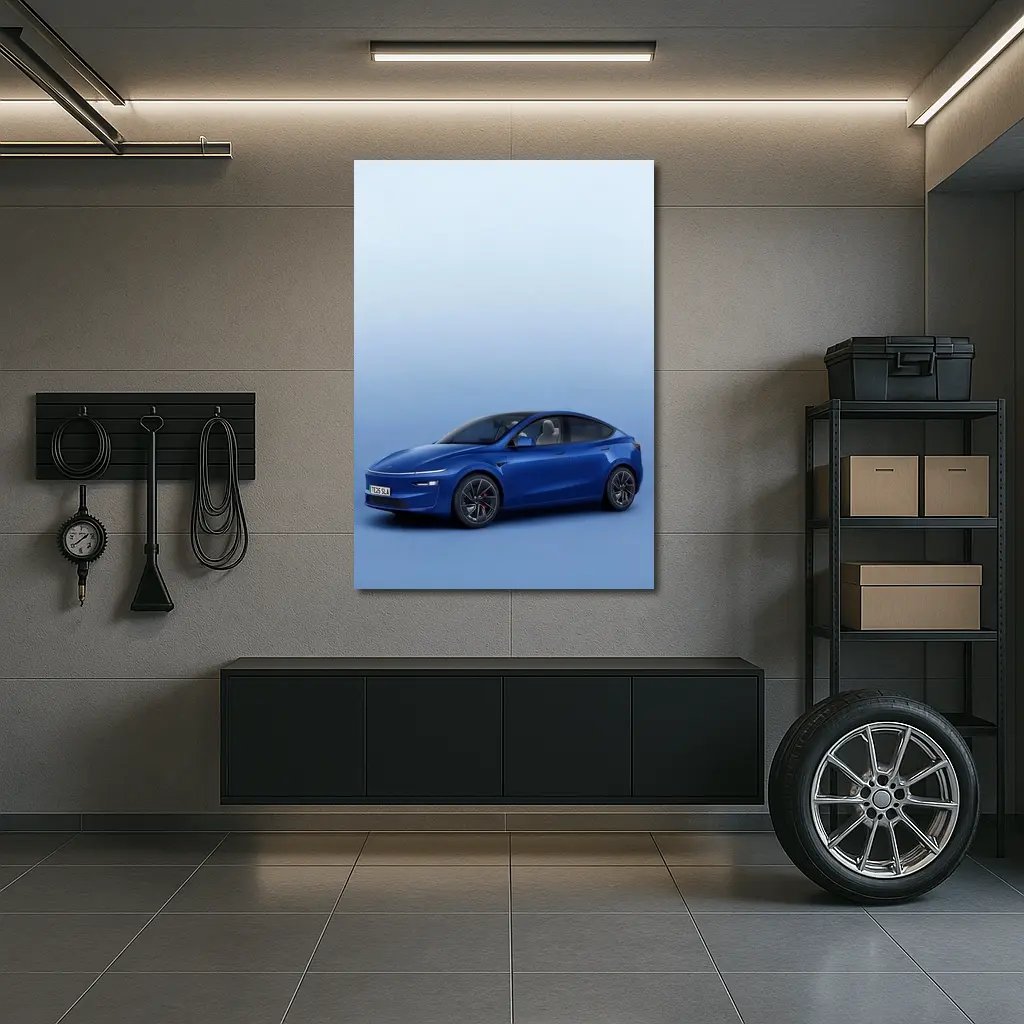 Tesla Model Y Blue Studio Background – Wall Art