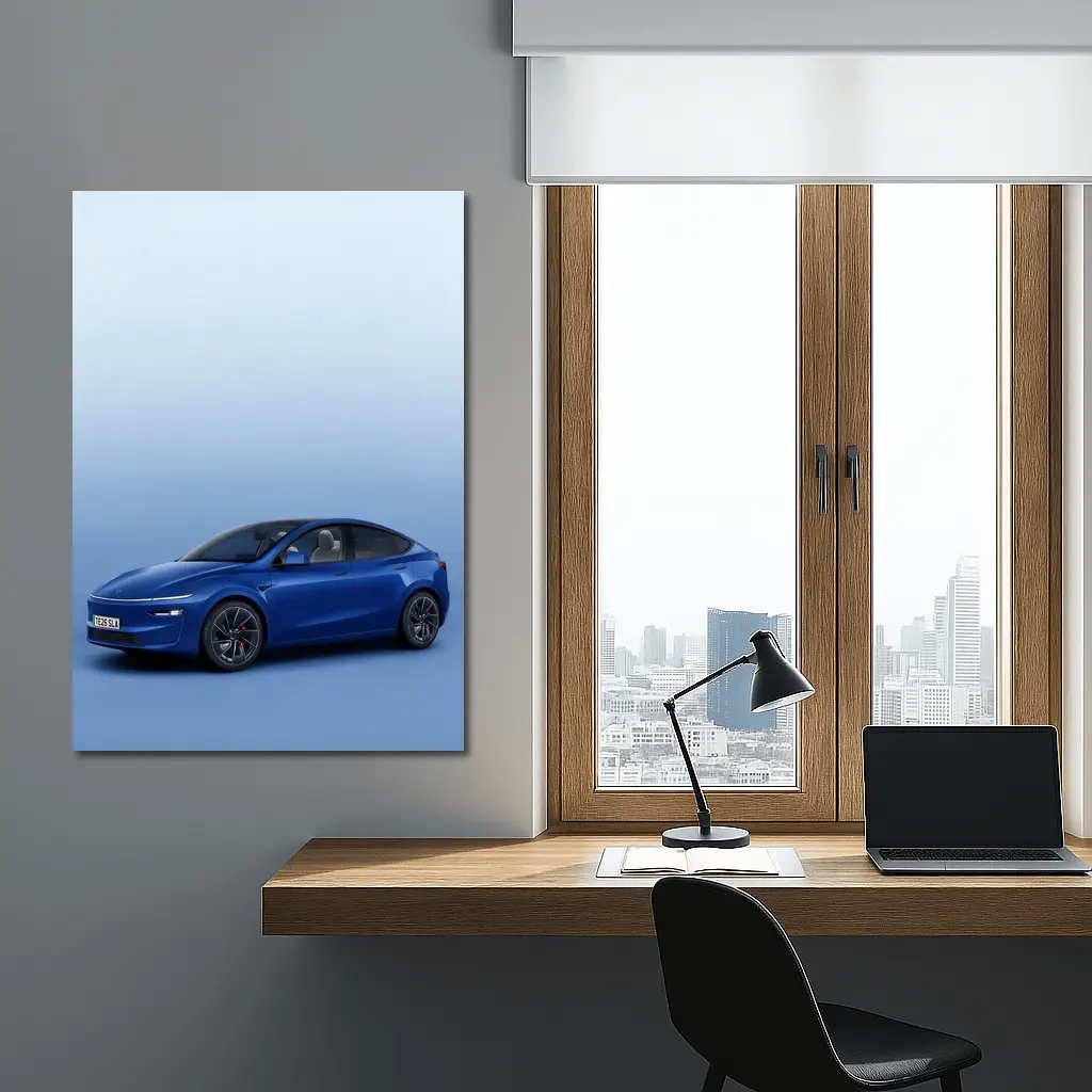 Tesla Model Y Blue Studio Background – Wall Art