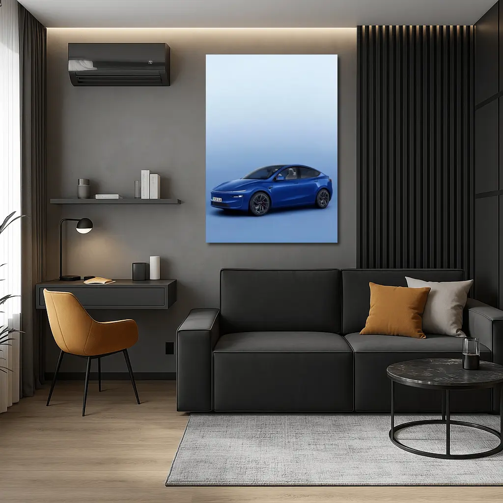 Tesla Model Y Blue Studio Background – Wall Art