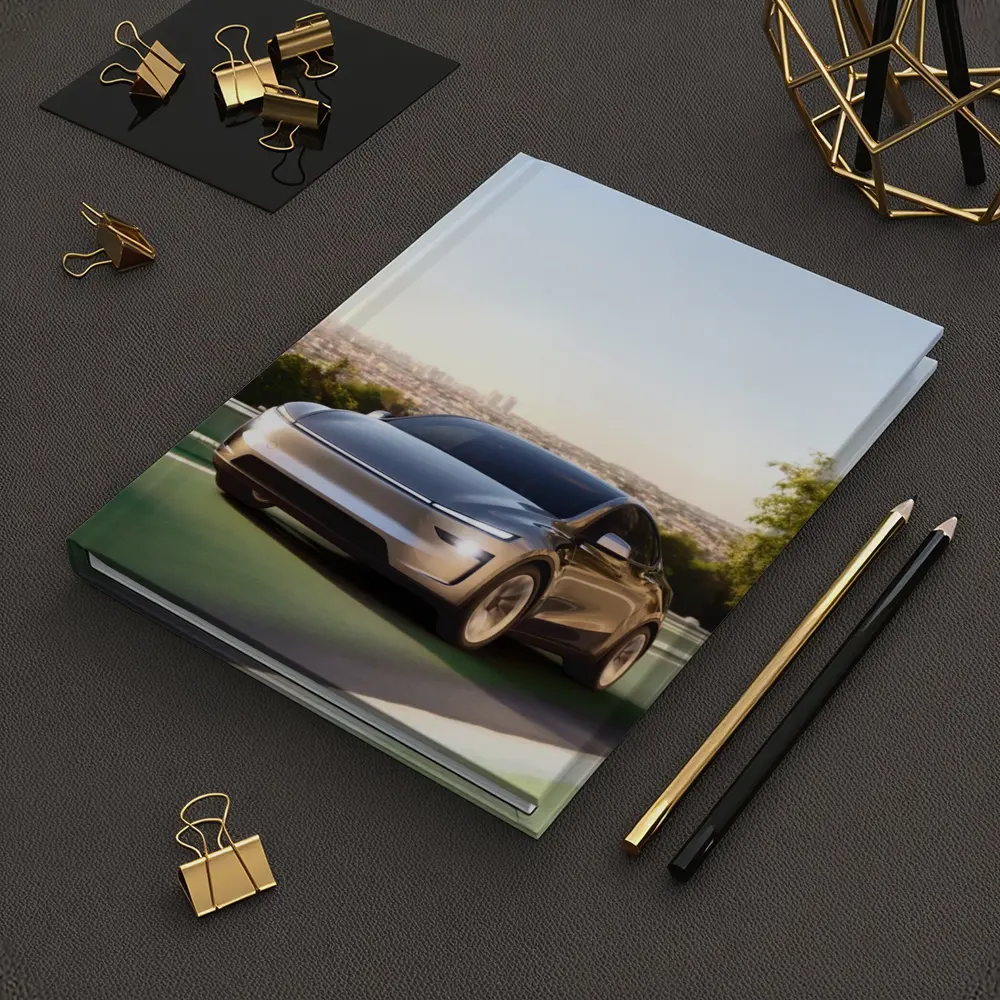 Tesla Model Y Green Highway City Background – Notebooks