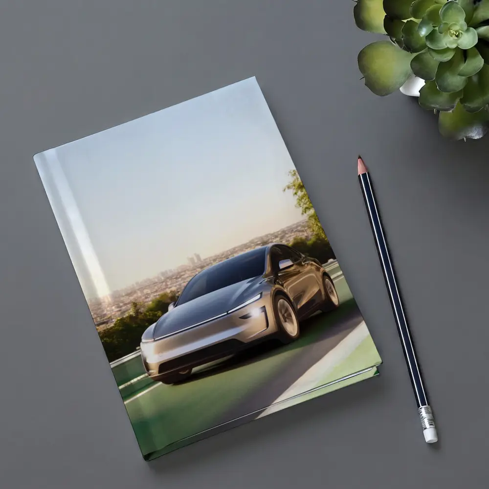 Tesla Model Y Green Highway City Background – Notebooks