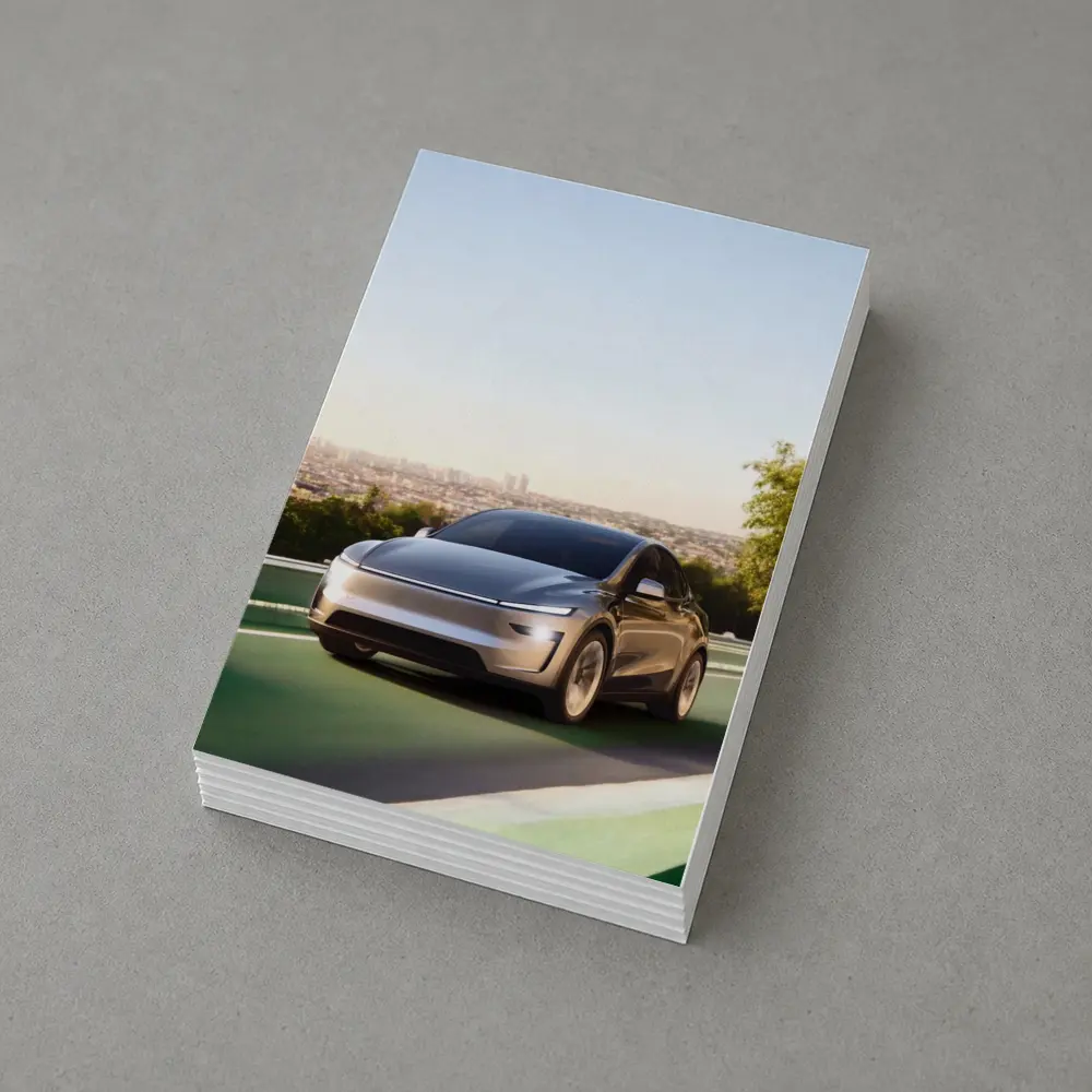 Tesla Model Y Green Highway City Background – Postcards